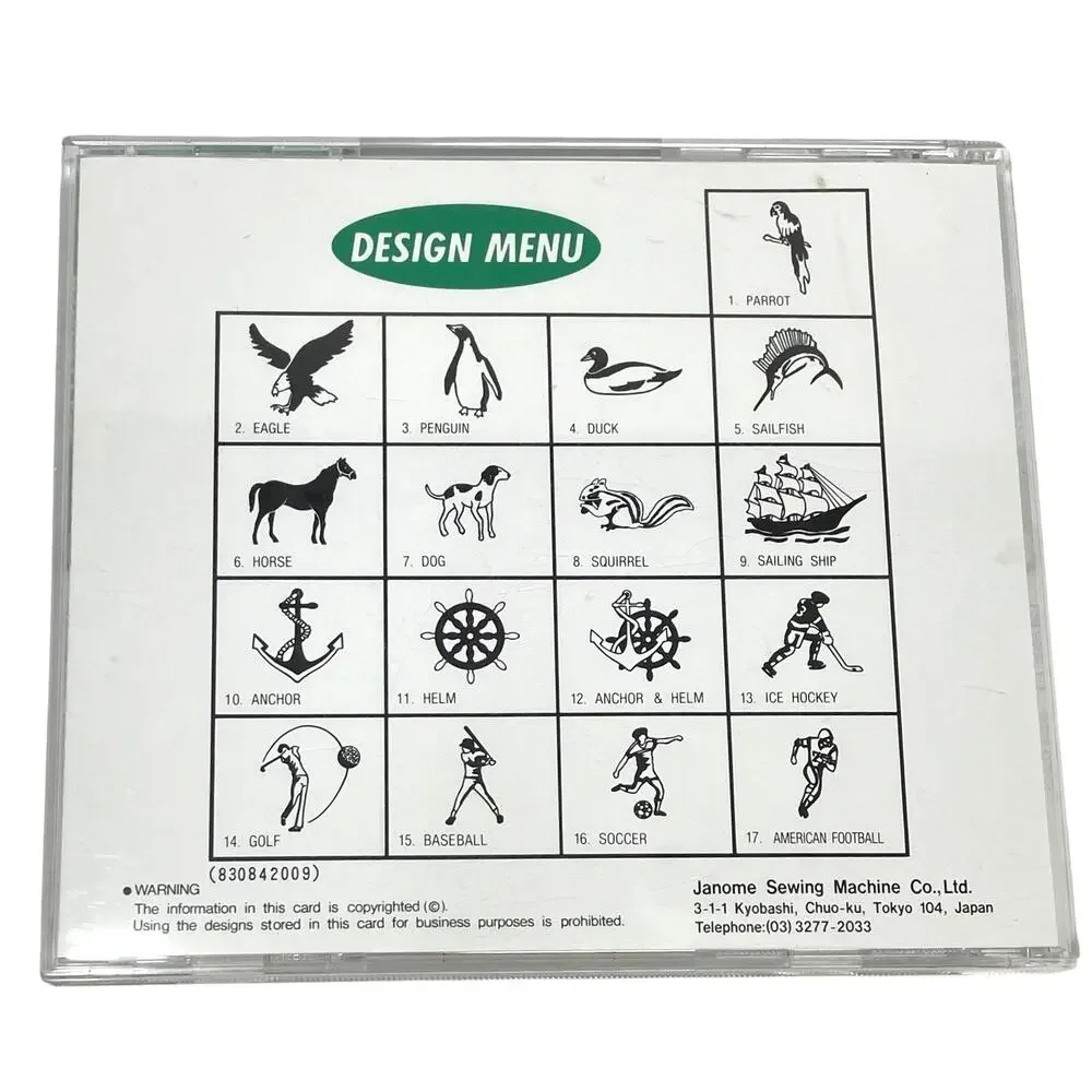 Janome 8000 Memory Card #4 Varsity Series Vintage Embroidery Card 17 Images